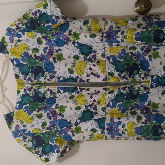 Talbots Floral Print Short Sleeve Linen Blend Sheath Dress Size 18W Blue - Picture 5 of 7